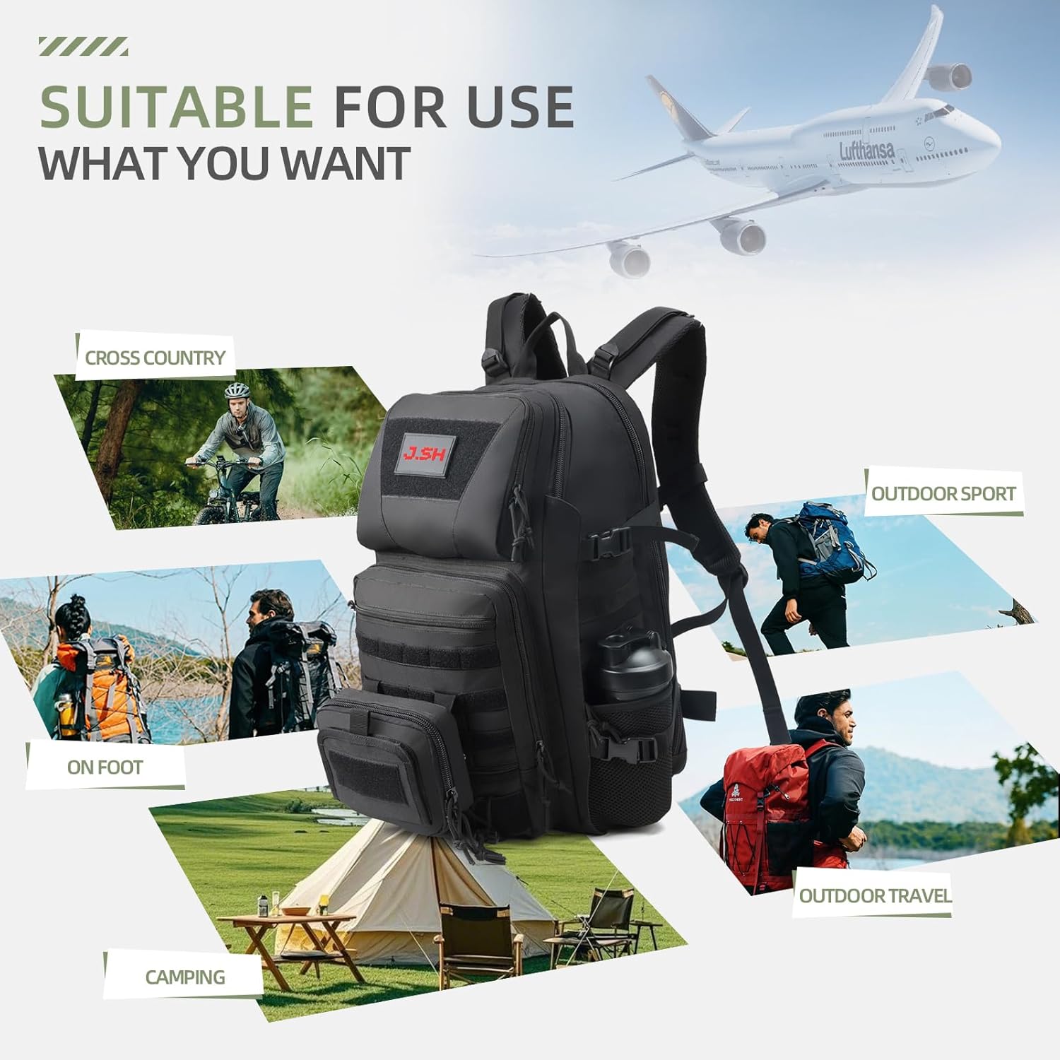 J.SH 50L Military Tactical Backpack for Men - MOLLE Hiking & Travel Assault Pack, 3-Day Emergency Bag with Water Bottle Pouch - Image 8