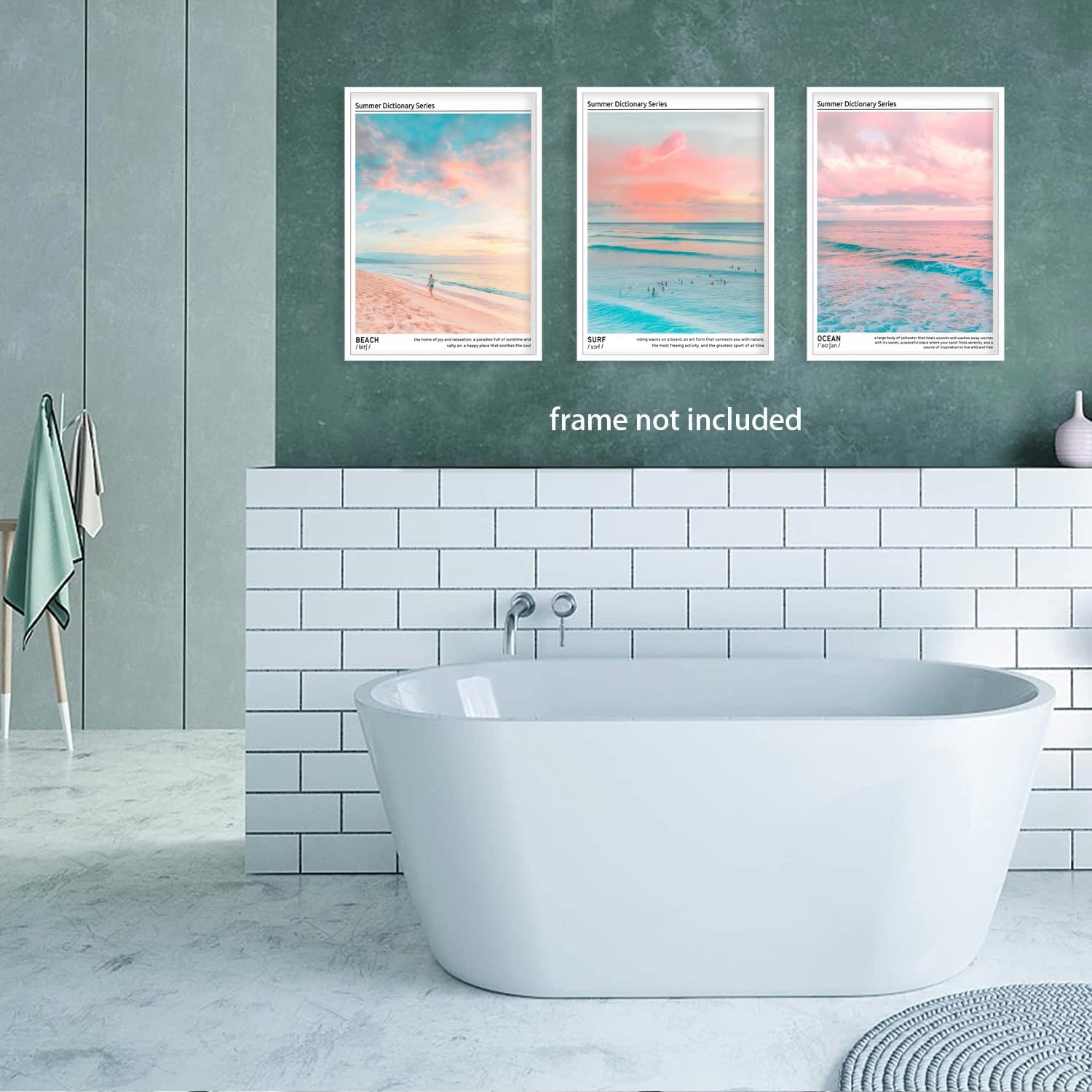 HNNXAR Pastel Coastal Poster Wall Art Set Of 3 Colorful Beach Surf Canvas Picture Prints Modern Preppy Aesthetic Ocean Painting College Room Decor For Dorm Apartment Girl Room Bedroom 16x24 Unframed