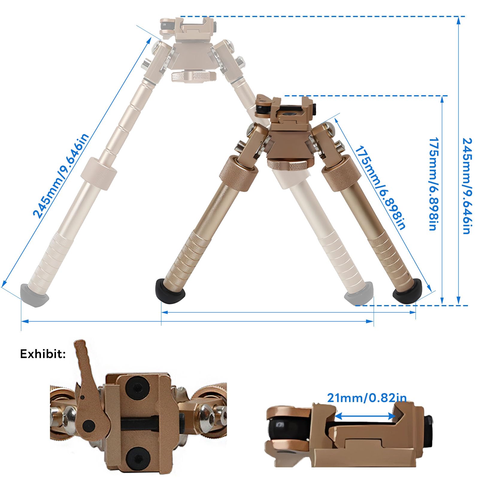 Bípode V8, Bípode Ajustable con Rotación de 360 Grados, Bípode de Liberación Rápida con Riel Picatinny, 6,5 Pulgadas a 9,5 Pulgadas Ajustables Bipode, CNC QD, para Apoyo de Rifle (Negro)