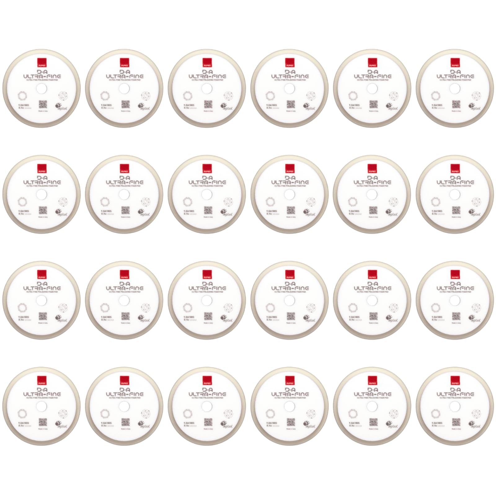 RUPES 9.DA180S Pack of 24 White D-A Ultra-Fine Polishing Foam Pads 180mm | Ideal for Paint Correction &amp; Gloss Enhancement | Extremely Fine Defect Removal | Compatible with 6" Backing Plate