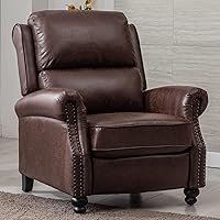 CANMOV Pushback Recliner Chair Faux Leather Rivet Accent Armchair Single Sofa for Living Room Reddish Brown 300lbs