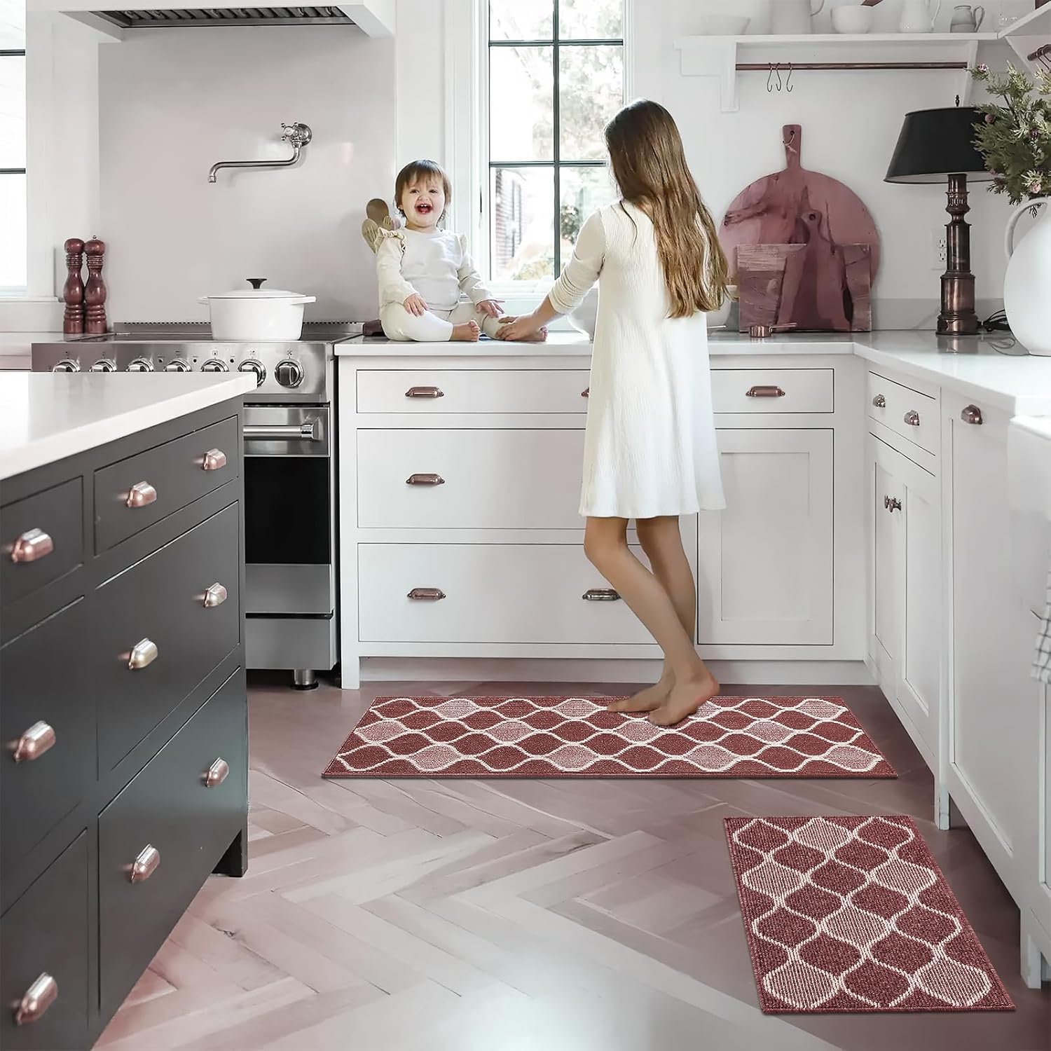 Villsure Kitchen Rugs and Mats, Non Skid Kitchen Runner Rug Absorbent Resist Dirt Kitchen Floor Mat Comfort Standing Mat Made of 100% Polypropylene Machine Washable,17.7"x47",Red