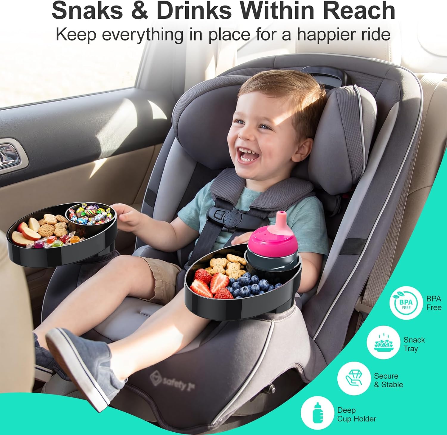 [1 Pack] Car Seat Cup Holder Replacement Snack Tray for Safety 1st EverFit & Grow and Go Slim Convertible Car Seat, Fits Maxi-COSI Pria & Cosco All-in-One Seats, BPA-Free Toddler Cup Holder, Black
