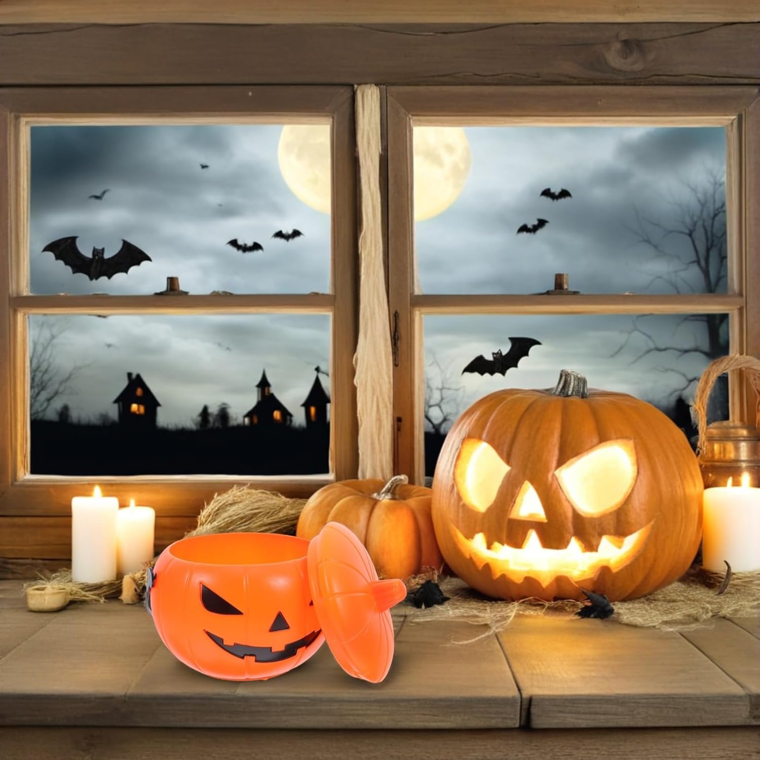 Cabilock Pumpkin Candy Bucket Halloween Season Light up Plastic for Kids