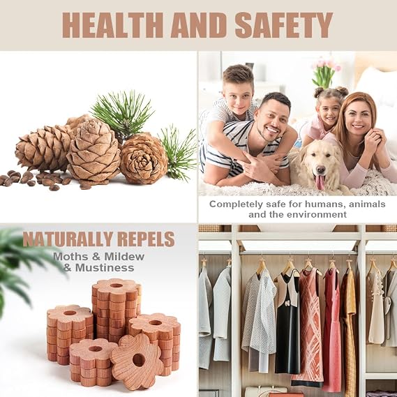 Moth Repellent for Wardrobes, 24 PC 100% Natural Cedar Wood Rings, Natural Cedar Balls, Aromatic Insect Repellent, Drawer Fresheners, Moth Killer Cedar Wood Rings, Eco Friendly (48x9mm) | Moth scented sachets wardrobe chemical-free, organic moth trap chemical-free, suitable for wardrobes, shoe cupboards