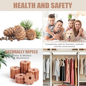 Moth Repellent for Wardrobes, 24 PC 100% Natural Cedar Wood Rings, Natural Cedar Balls, Aromatic Insect Repellent, Drawer Fresheners, Moth Killer Cedar Wood Rings, Eco Friendly (48x9mm) | Moth scented sachets wardrobe chemical-free, organic moth trap chemical-free, suitable for wardrobes, shoe cupboards