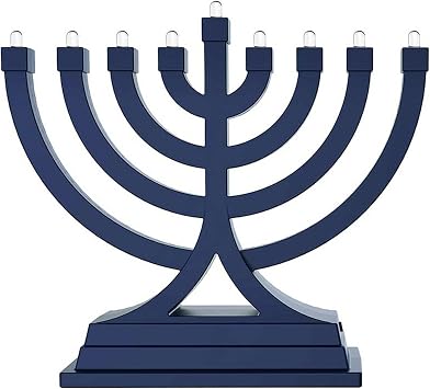 Zion Judaica Mini LED Hanukkah Menorah Battery or USB Operated - Multiple Light Settings On The Go Hanukkiah for Chanukah Decorations Blue