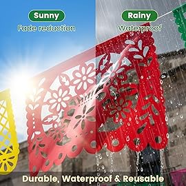 DomeStar 2PCS Mexican Papel Picado Banner, 18ft Plastic Fiesta Garland for Cinco de Mayo, Dia de los Muertos, Day of the Dead & Mexican Party Decorations