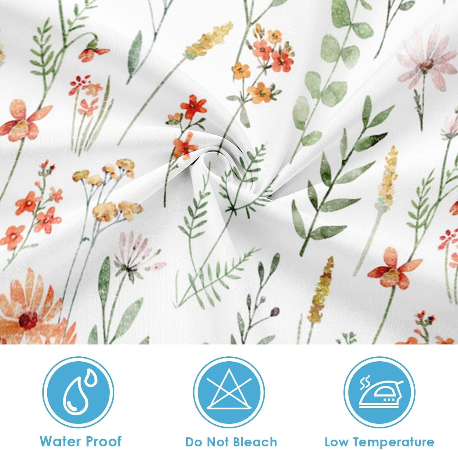 Shower Curtain and Liner Set, Watercolor Flower Sage Green Floral PlantsShower Curtain and Liner with Double-Sided Stainless Steel Hooks, 3-in-1 Waterproof Fabric for Bathroom, 72x72 Inch