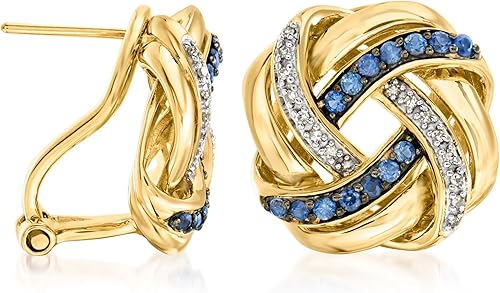 Miniatura 3 de Ross-Simons Aretes con nudo de amor de 0,40 qt. t. de zafiro y 0,10 qt. t. p. de diamantes en oro de 18 quilates sobre plata esterlina