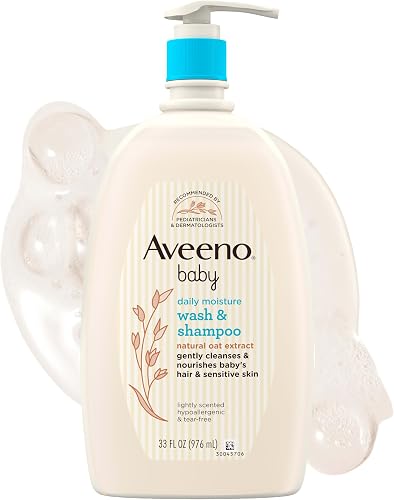Aveeno Baby Daily Moisture Gentle Bath Wash & Shampoo with Natural Oat Extract, Hypoallergenic, Tear-Free & Paraben-Free Formula For Sensitive Hair & Skin, Lightly Scented, 33 fl. oz