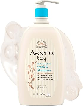 Aveeno Baby Daily Moisture Gentle Baby Body Wash and Shampoo with Oat Extract, 2-in-1 Baby Wash & Hair Shampoo, Tear-Free, pH Balanced for Sensitive Skin & Hair, Lightly Scented, Value Size 33 Fl Oz