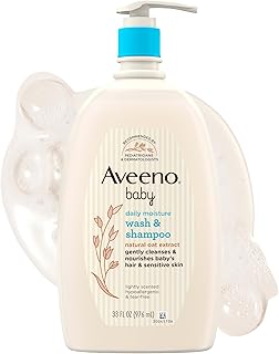 Daily Moisture Gentle Baby Body Wash and Shampoo with Oat Extract, 2-in-1 Baby Wash & Hair Shampoo, Tear-Free, pH Balanced for Sensitive Skin & Hair, Lightly Scented, Value Size 33 Fl Oz