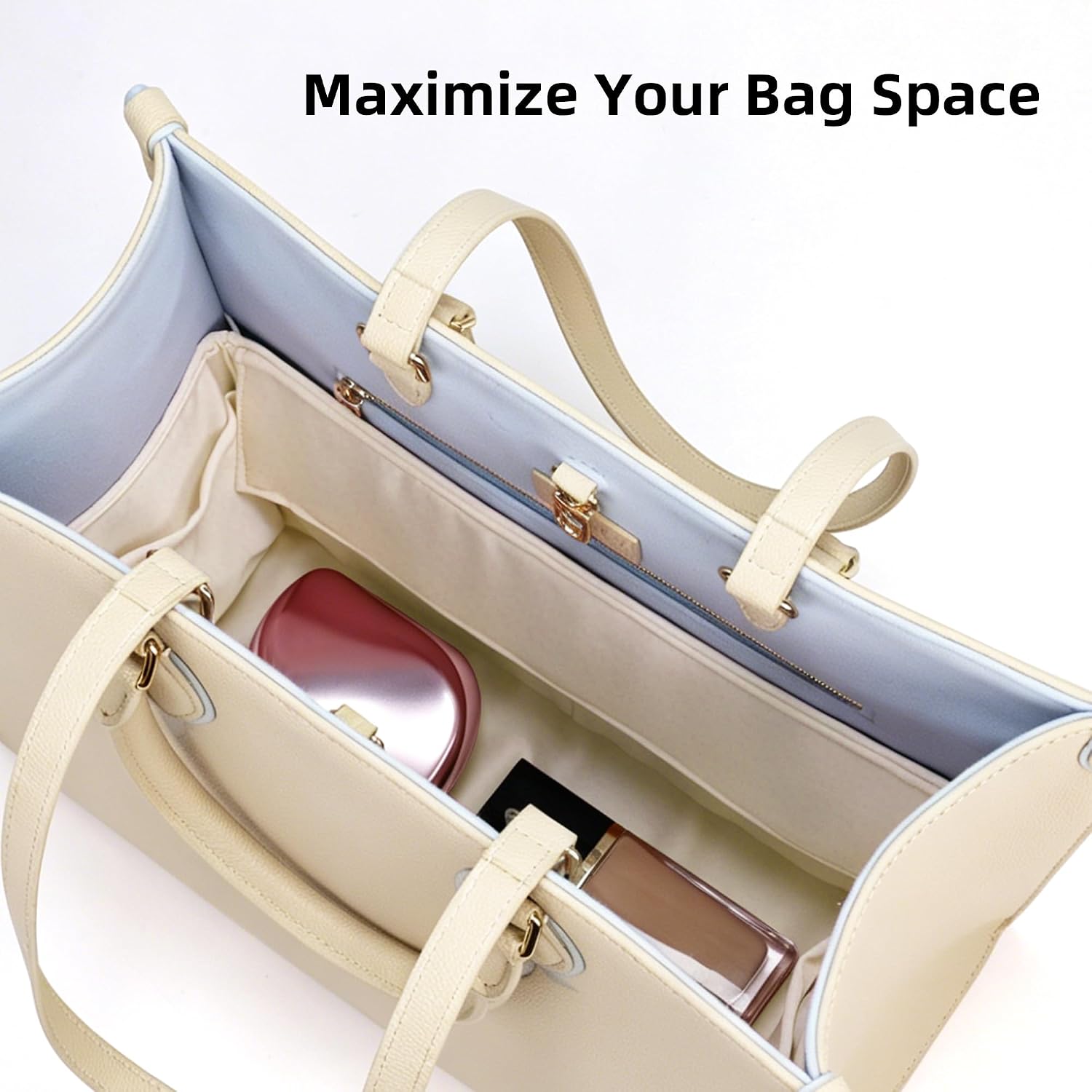 DGAZ Satin Handbag Organizer for OnTheGo MM, Bag Insert, Craie image 3