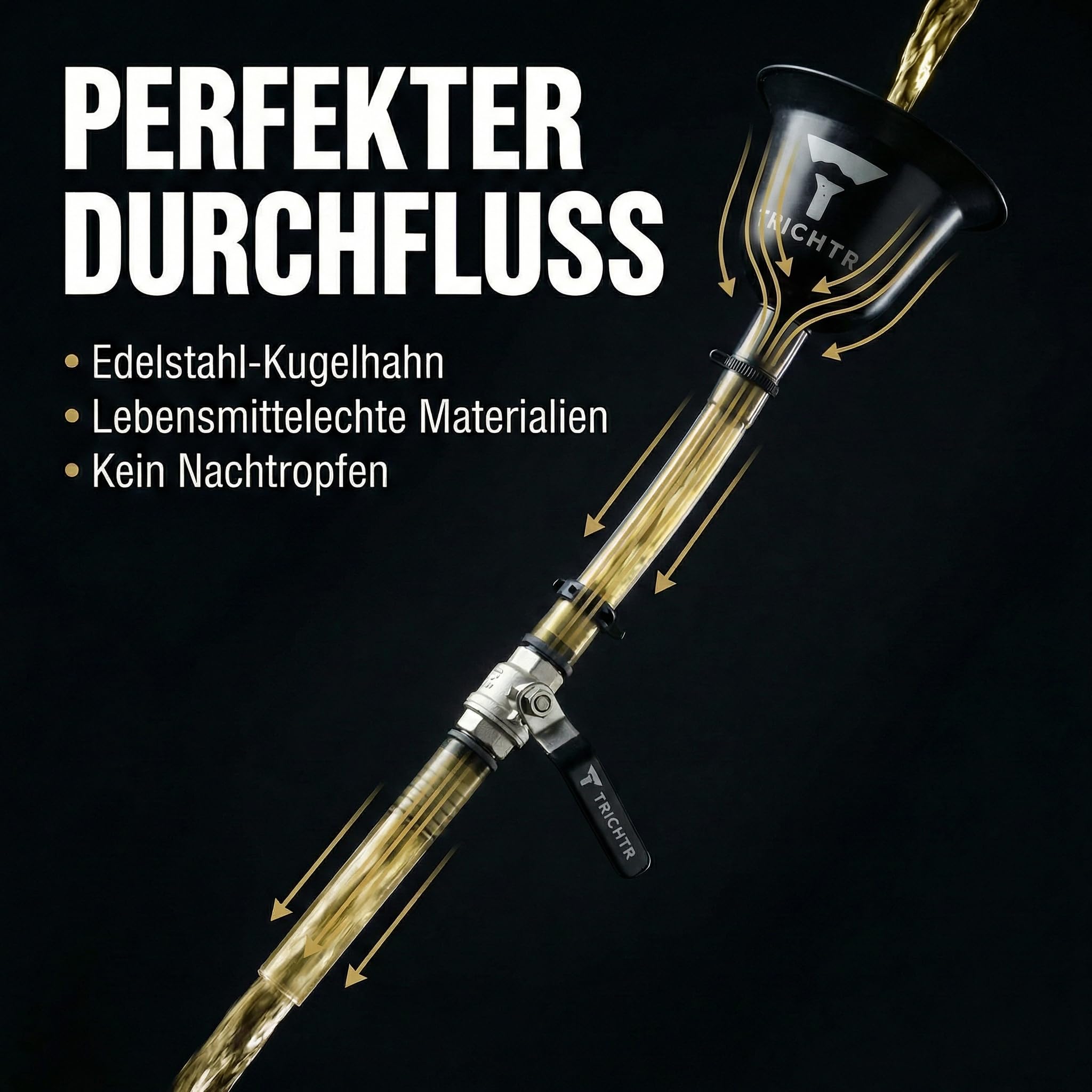 Striker Premium Bierbong Biertrichter mit Edelstahl-Kugelhahn 1L Fassungsvermögen