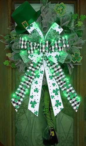 Miniatura 4 de ALIBBON Lazos grandes del día de San Patricio para coronas lazos de corona de San Patricio lazos verdes a cuadros para manualidades decoración