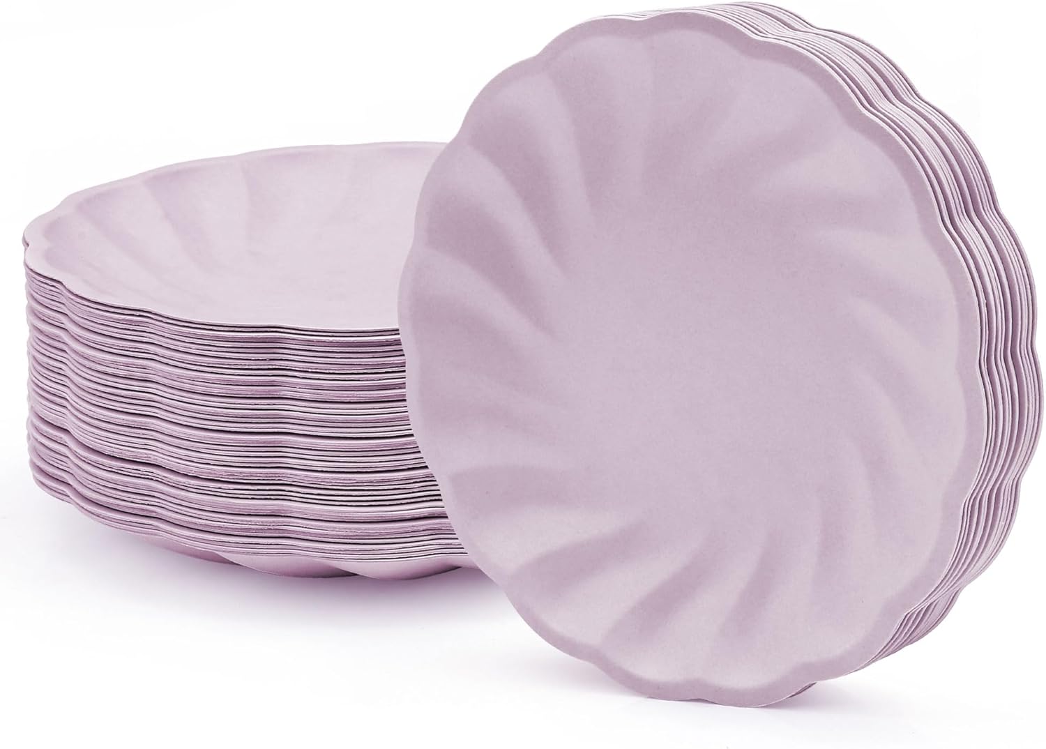 7″ Compostable Scalloped Plates (50 Pcs) – Elegant Purple Dessert Plates Disposable Paper Tableware for Party, Weddings, Galas, BBQ & Picnics