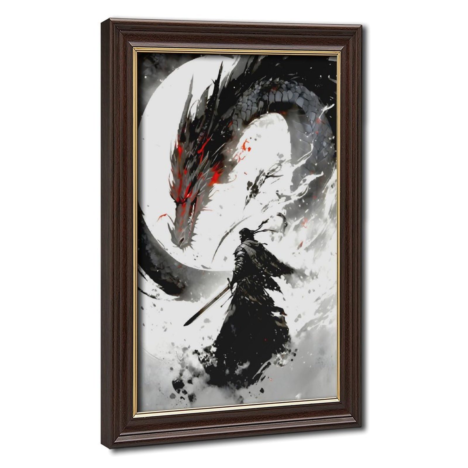 Bareronor Samurai And Dragon Canvas Poster Bedroom Decor Landscape Office Room Decor Gift 24" L X 36" W