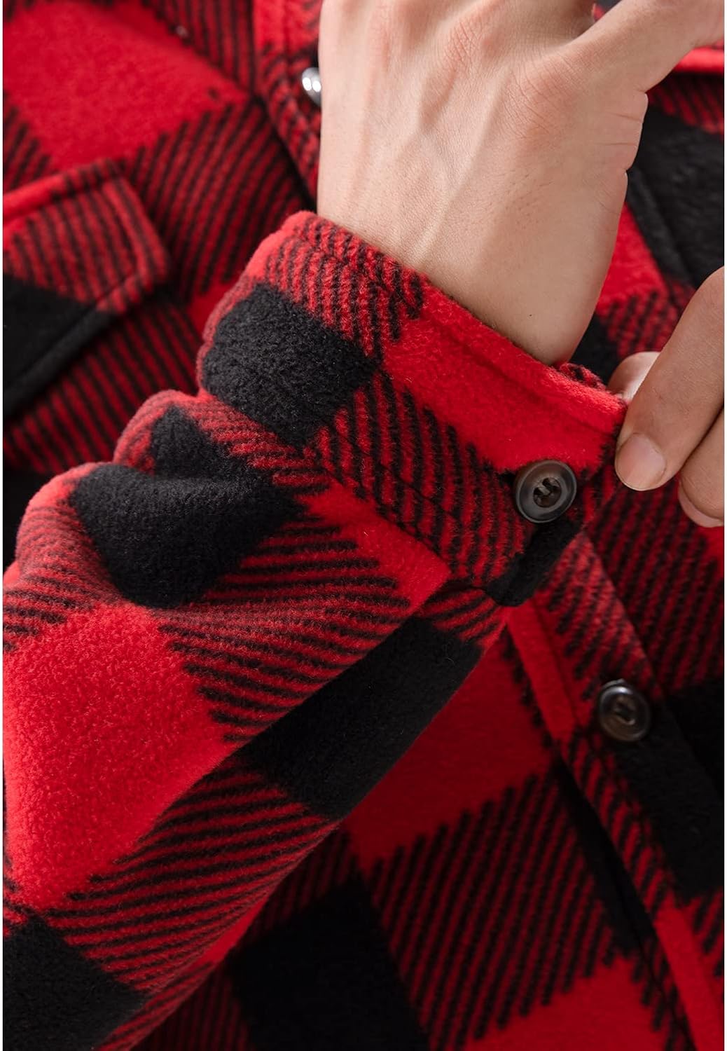 Lisskolo Men's Warm Sherpa Flannel Shirt Jacket Heavy Fleece Lined Plaid Button Up Jackets - Image 7