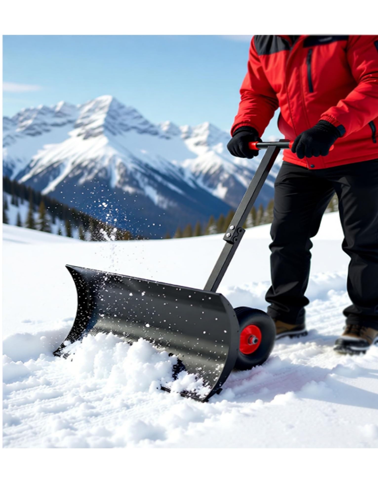 Empujador de nieve, mango ajustable de 5 niveles, pala de hoja de acero para eliminación de nieve en la entrada y el patio