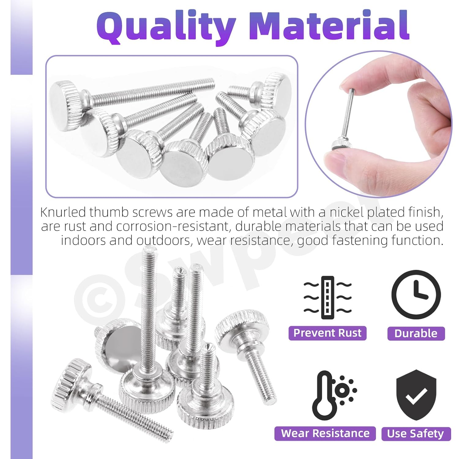 Swpeet 42Pcs 7 Size M5×8/10/12/16/20/25/30mm Nickel Plated Knurled Thumb Screws Assortment Kit, Flat Knurled Head Thumb Screws, Fully Threaded Screws Bolts Fastener, Shoulder Grip Knobs