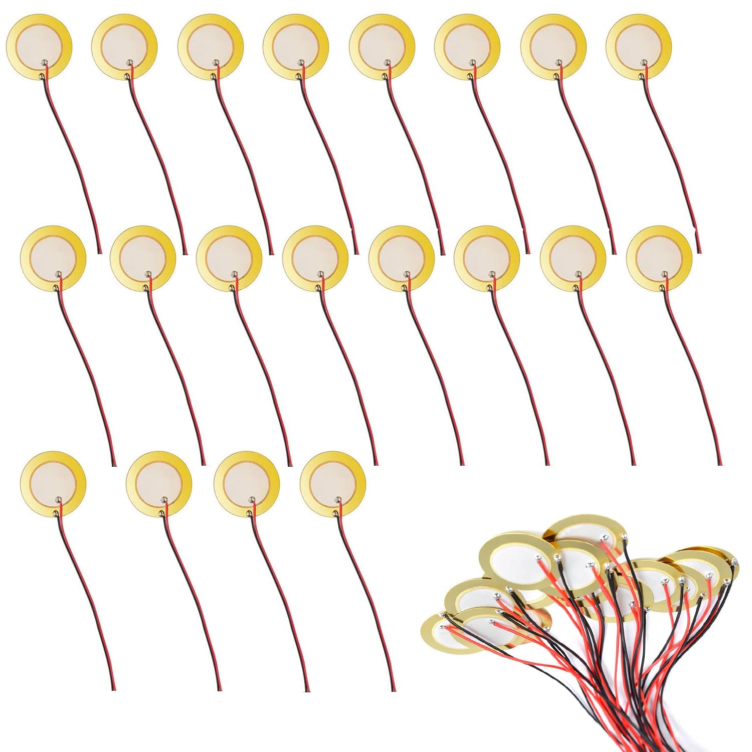 20 sztuk elementów piezoelektrycznych, brzęczyk, akustyczny, Ø 27 mm, czujnik dźwięku, do zegarków, gitar akustycznych, elektronicznych dzwonków do drzwi