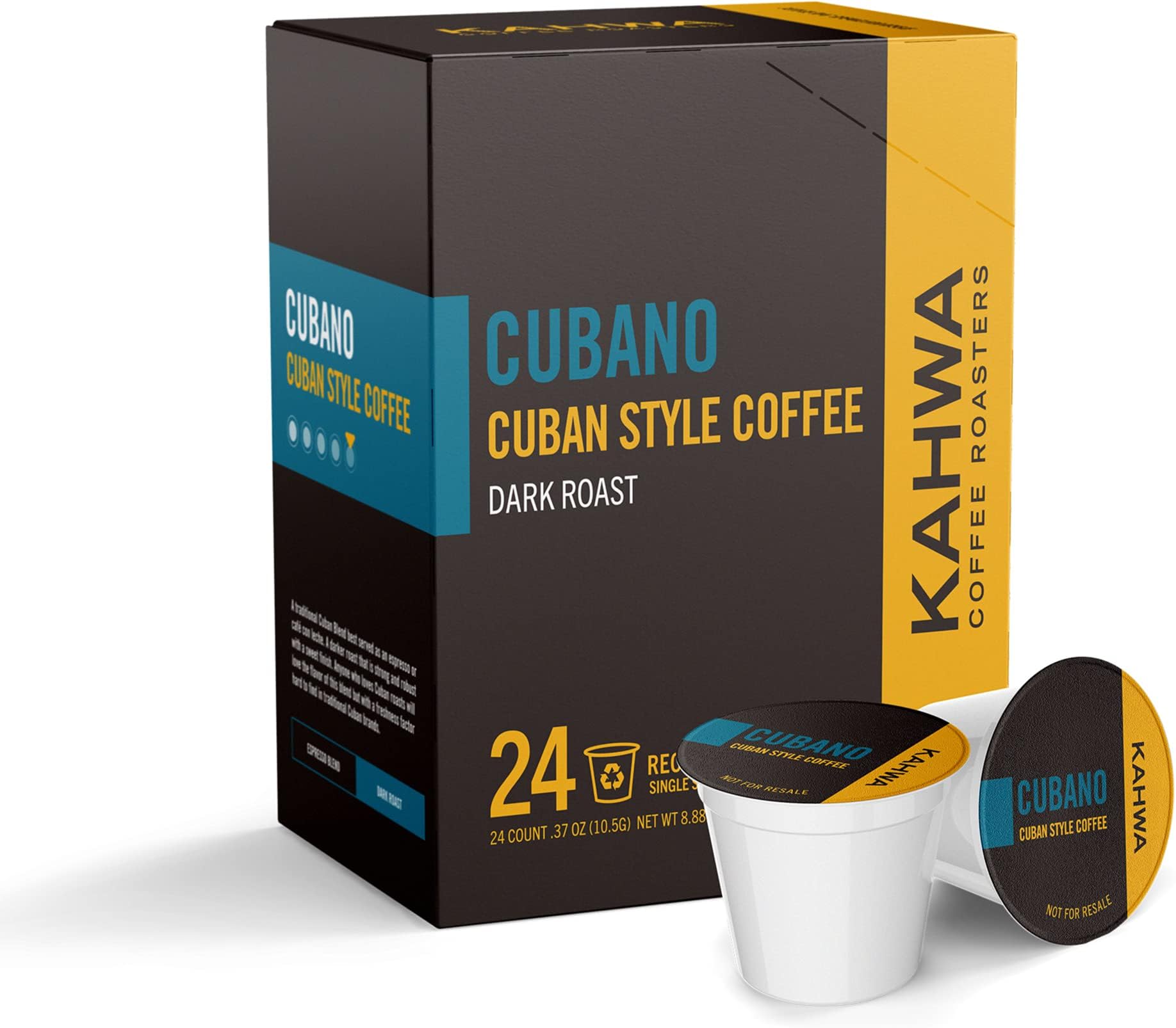 Kahwa Coffee Cubano, Cuban Coffee, Dark Roast Blend, Single-Serve Coffee Pods, Compatible with Keurig Brewers, 24 pods
