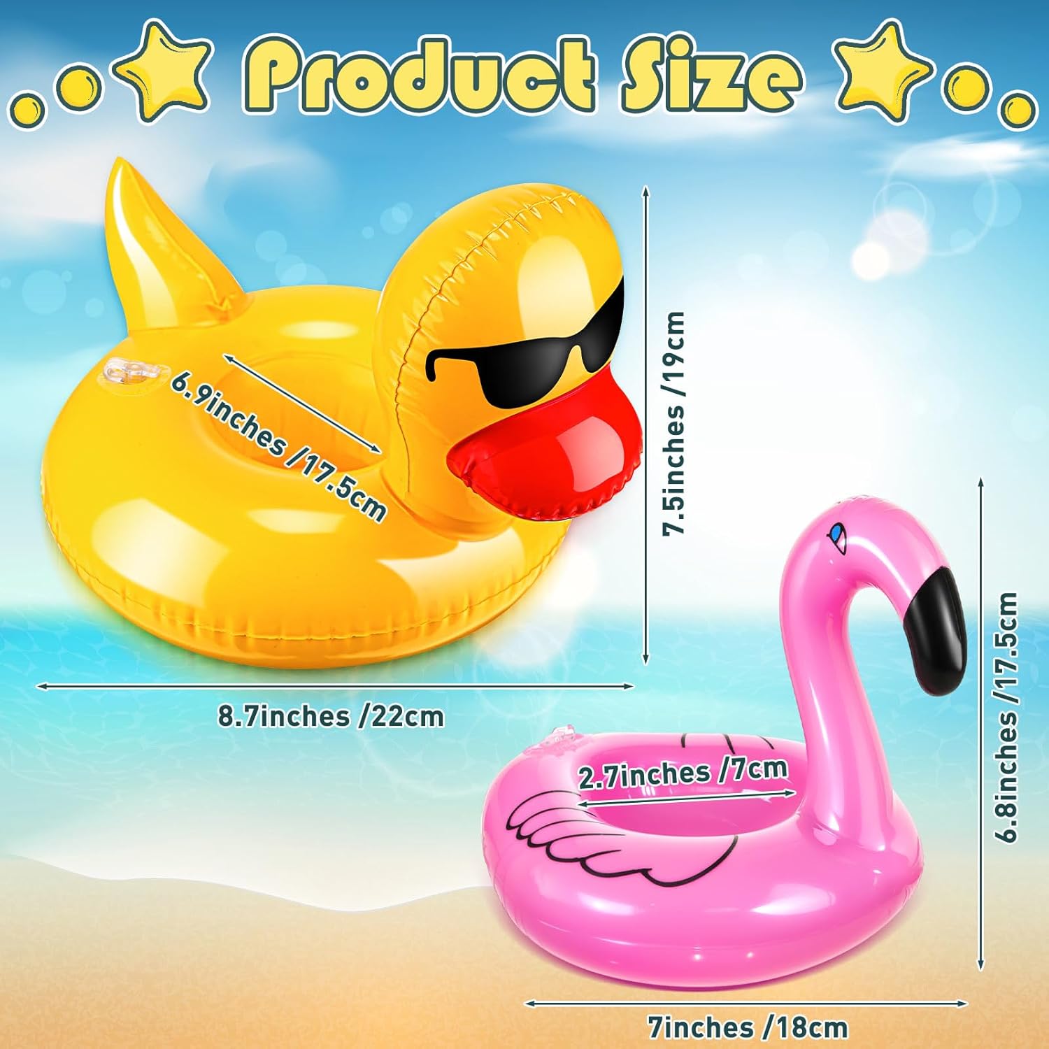 12 Pack Inflatable Floating Flamingo Duck Drink Holder Cute Drink Pool Floaties Cup Coasters for Summer Swimming Pool Party Women Men