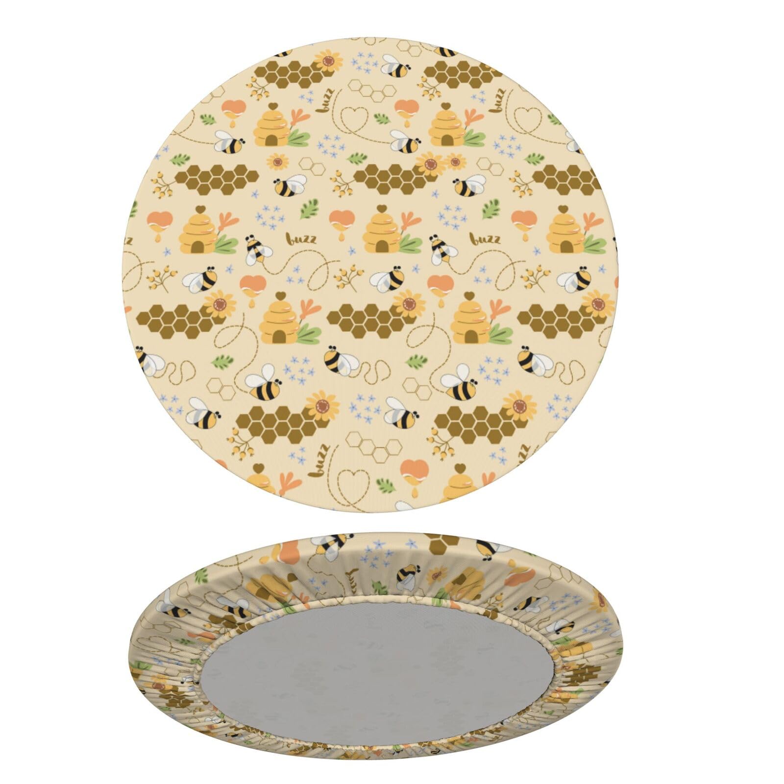 Delerain Bees Flower Round Fitted Tablecloth, Waterproof Round Table Cloth with Elastic Edged Washable Table Cover for Indoor Outdoor Fits 45