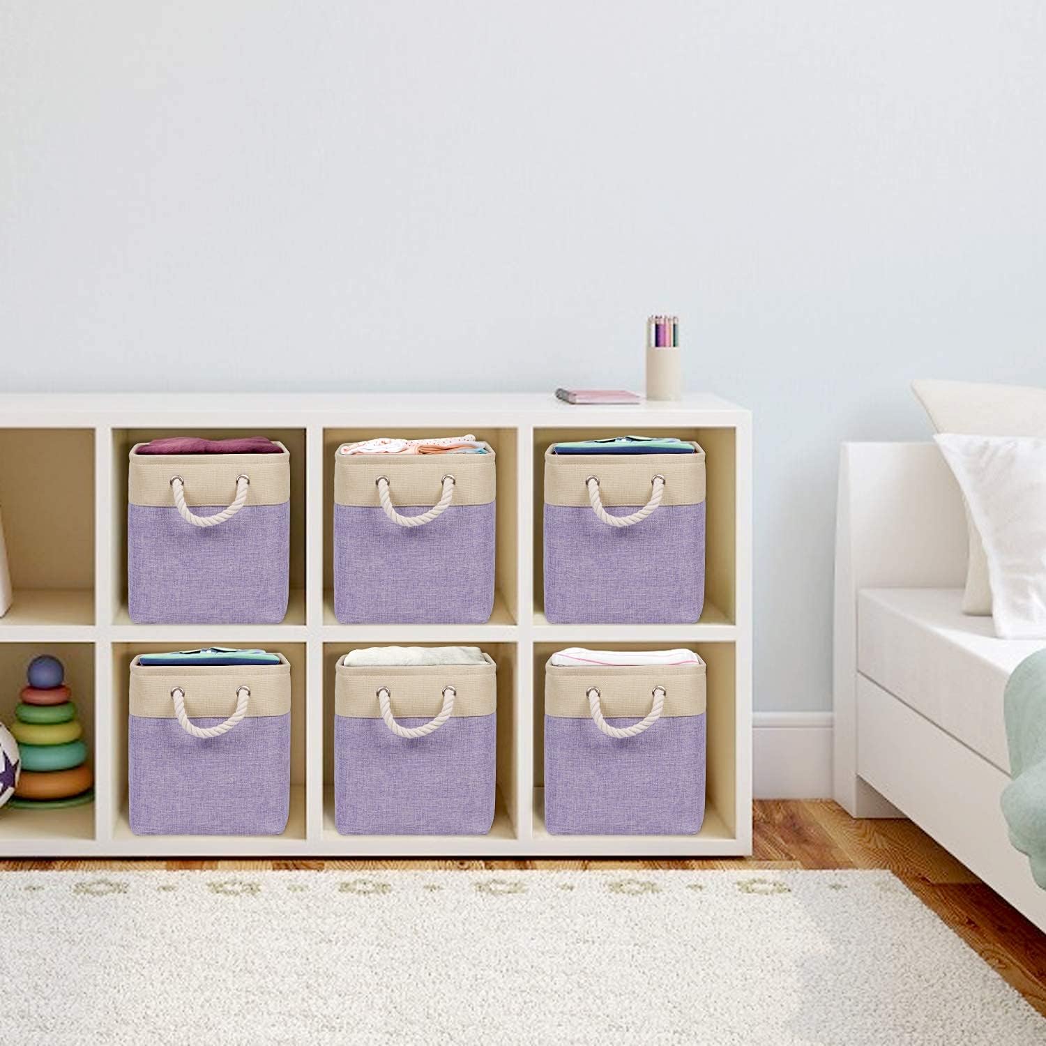 Univivi Cube Storage Bins [4-Pack] Purple Fabric Storage Cubes with Sturdy Cotton Carry Handles Storage Basket for Shelf Closet Nursery Home Office Organizing (10.5" x 10.5" x 11") : Baby