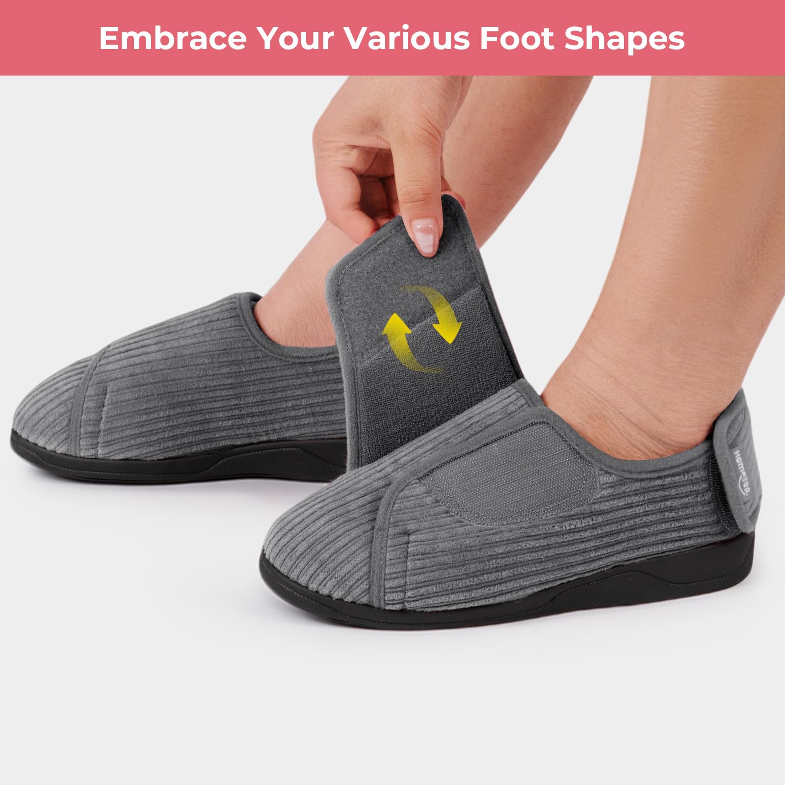 HomeTop Pantuflas mujer talón cerrado terciopelo canalé ancho regulable
