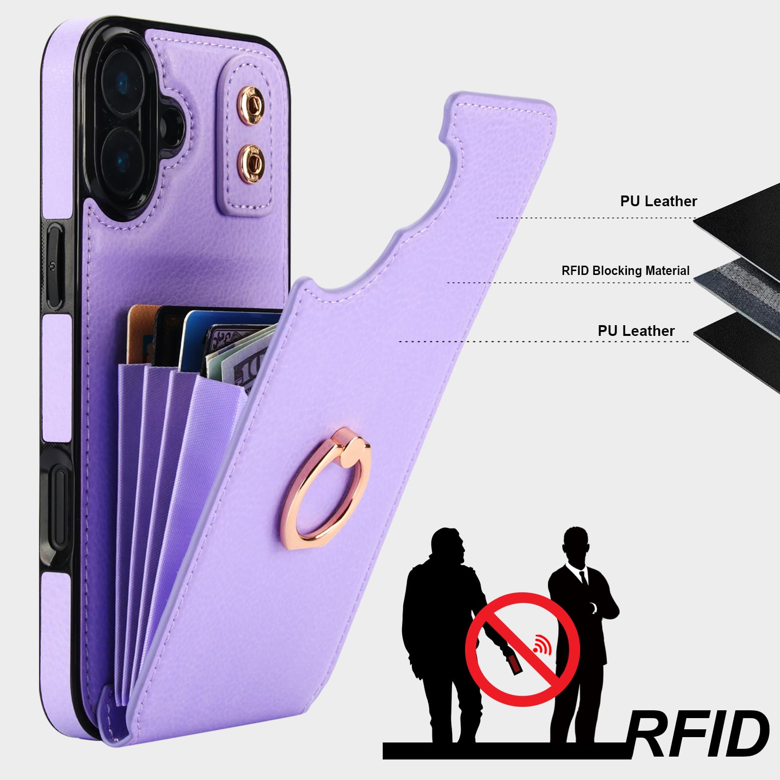 Folosu Leder-Hülle Für IPhone 16 Plus Mit Kartenfach & Drehbarem Ring | RFID-Schutz, Ständerfunktion, Stoßsicher