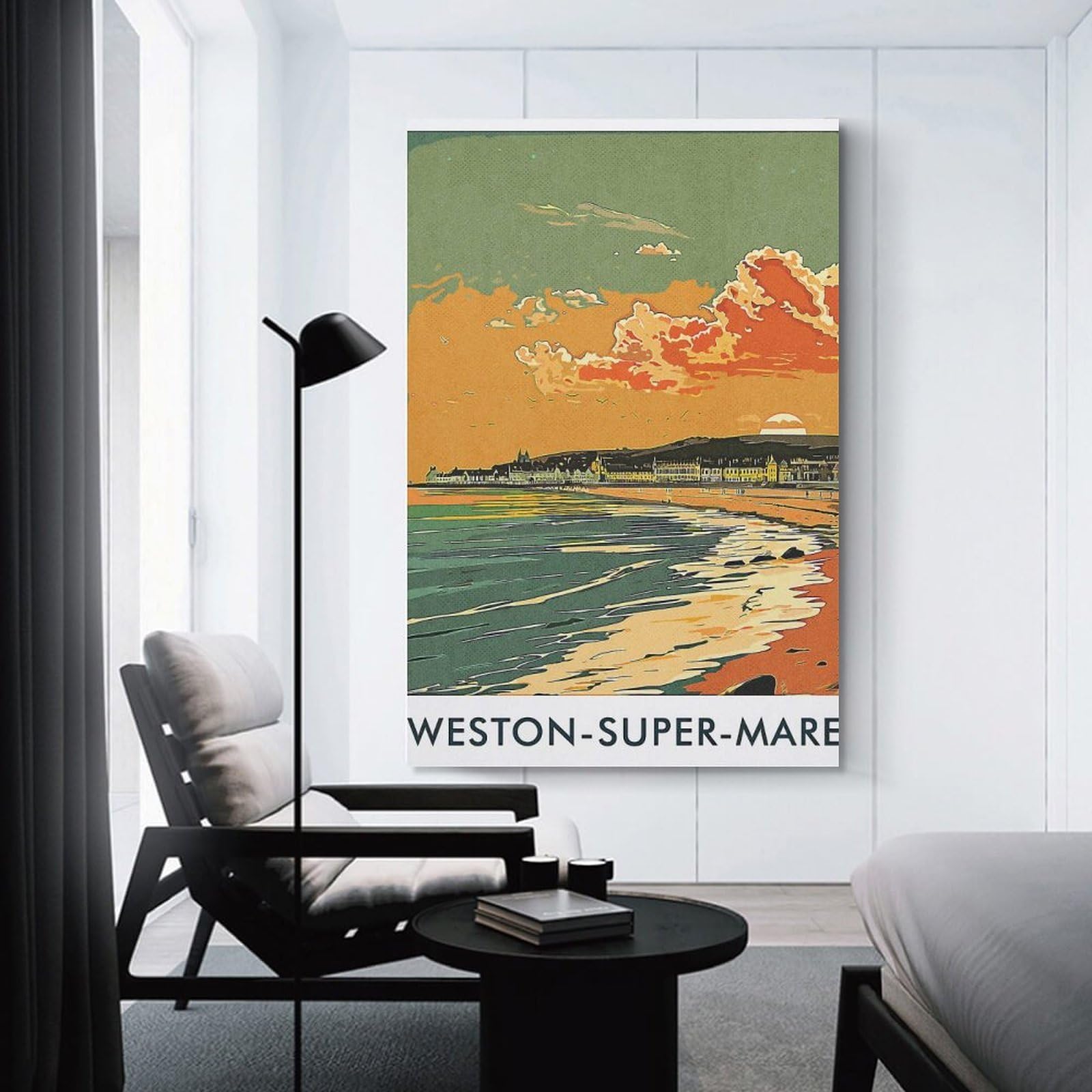 Junmoney Weston-super-Mare Sunset Decorative Canvas Print, 24x36inch(60x90cm), for Gallery Wall Decor And Room Displays, Wall Decor Suited to Curated Displays