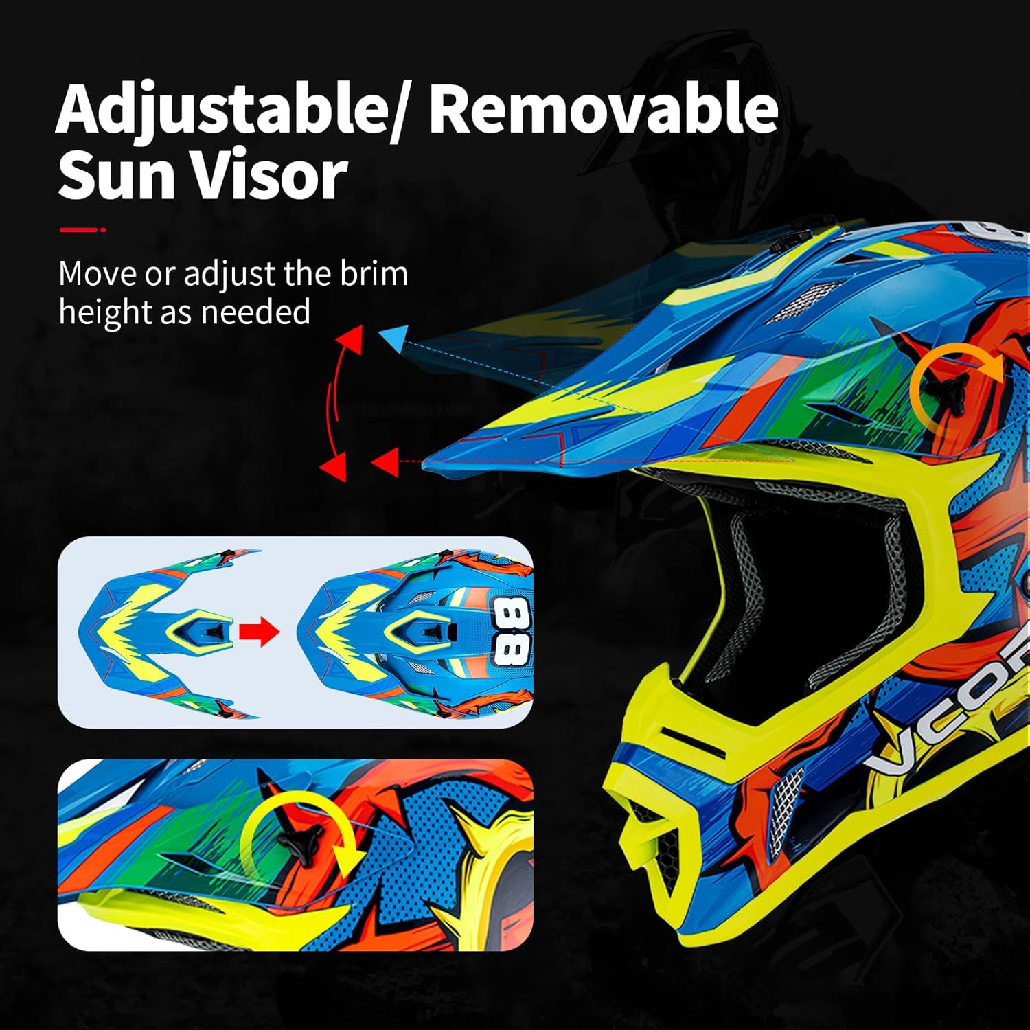 VCOROS H637 Adult Motocross Helmets ATV Dirtbike BMX MX Offroad Adventure UTV Helmets DOT Approved - Image 3