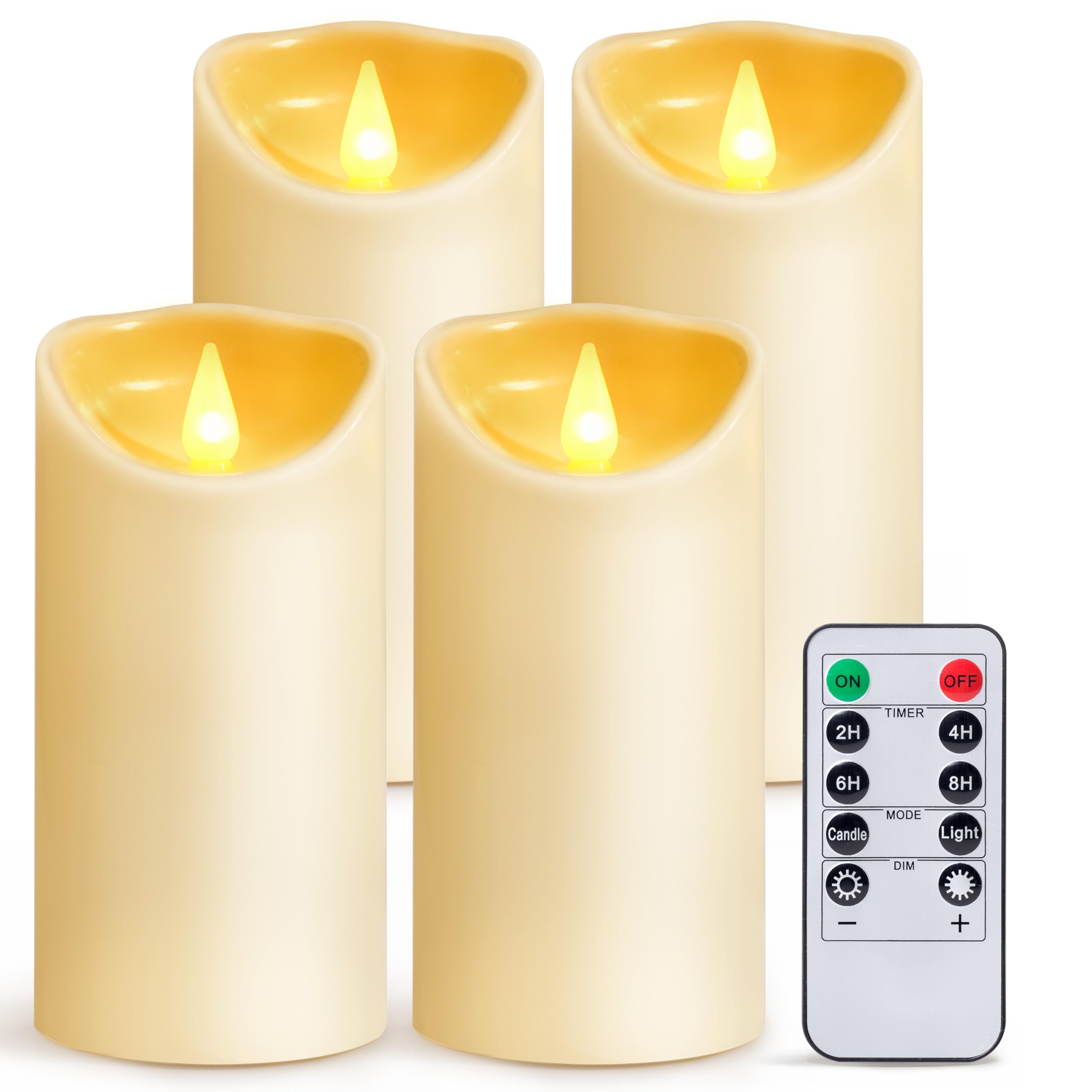 LED Candles Flameless Battery Operated-6"x3" set of 4 Artificial Electric Candle with Remote and Timer Plastic Pillar Electronic Flickering Light for Wedding Party Birthday Christmas Ivory AuroraWave