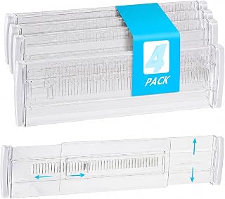 4 stycken lådavskiljare justerbar uppsättning, transparent lådavskiljare justerbar längd 28,7 till 50,5 cm, lådavskiljare arrangör lådavskiljare för kök, garderob, skrivbord, byrå