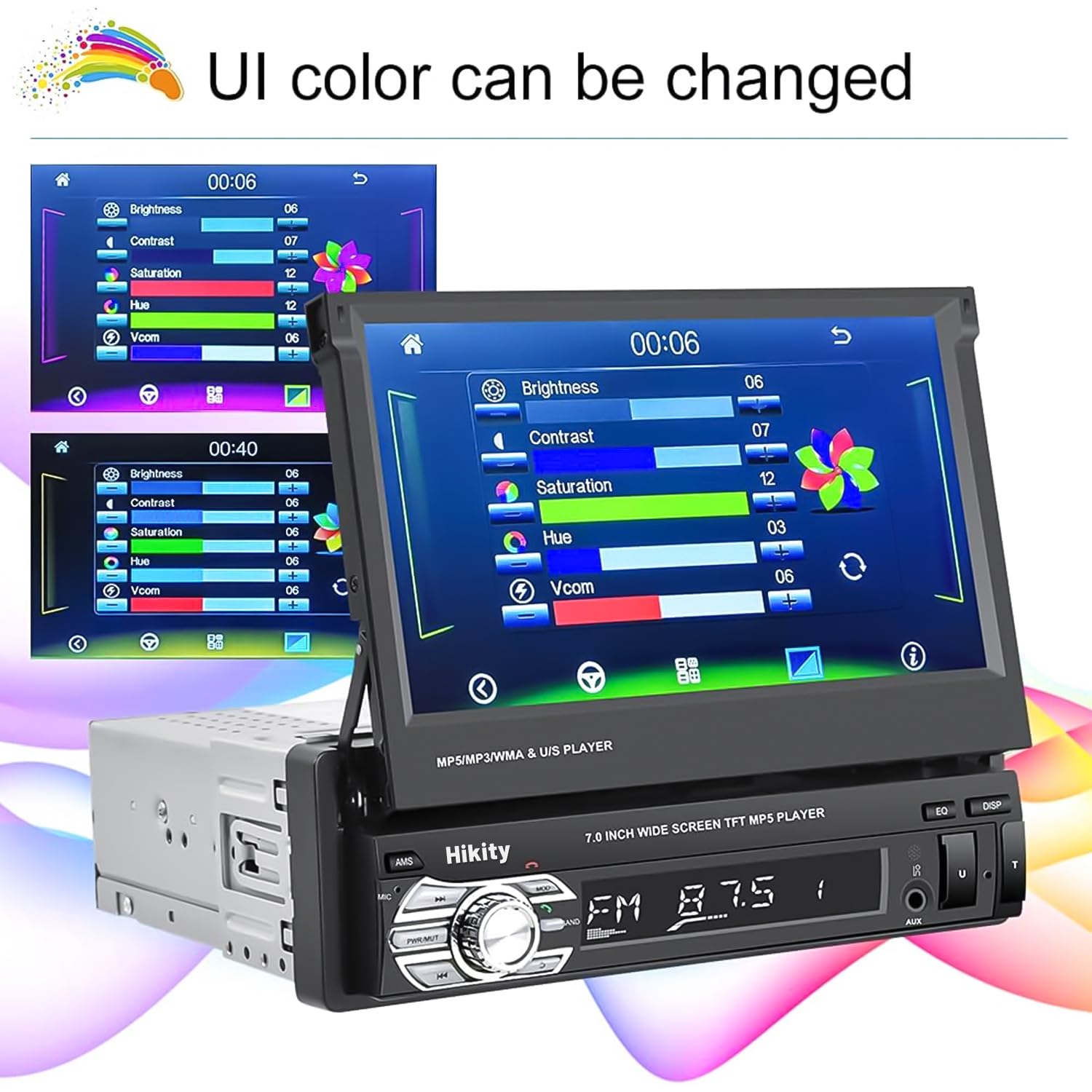 Hikity 7" 1 DIN CarPlay Autoradio avec Bluetooth FM Caméra de Recul | Écran Tactile Android Auto Wireless CarPlay Mirror Link Commandes au Volant Mains Libres USB AUX Carte TF