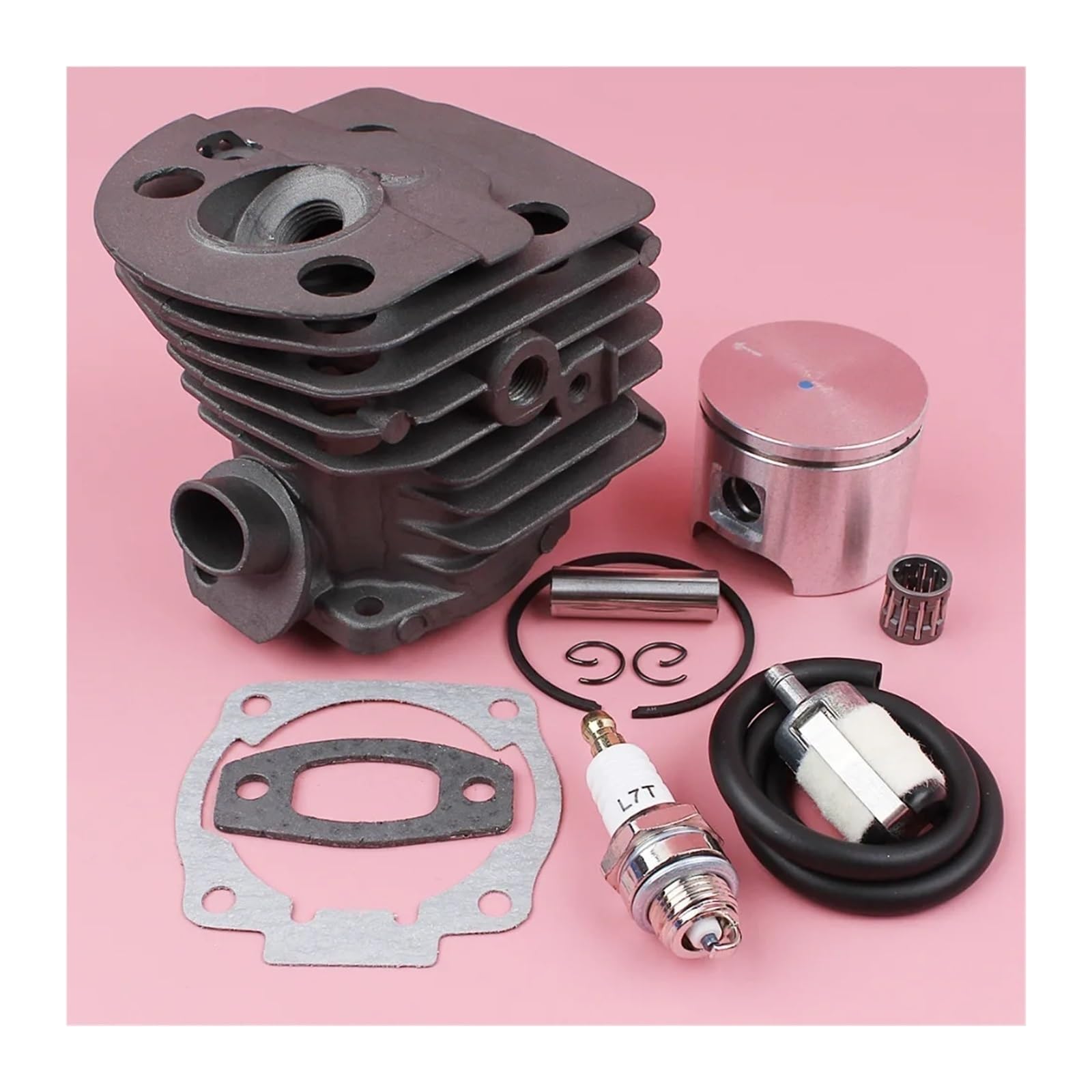 Compatible con motosierra H-u-s-q=v-a-r-n-a 55 51, herramienta de jardinería, pieza de 46 mm, pistón de cilindro, filtro de combustible, línea, bujía, kit de juntas.