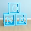 Flyloons One Balloon Box for 1st Birthday Decoration Baby Boys Kids Twins Year Transparent Plain Letter Balloon 3 Pcs Blue Box Glue Dots Arrangement Set Items gallery image
