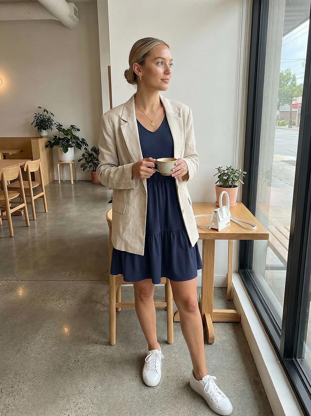 AIMITAG Summer Casual Dress Short Sleeve Tiered Dress for Women Flutter Sleeve Ruffle Hem V Neck Mini Dresses with Pockets - Image 2