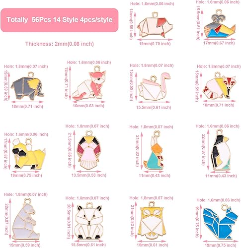 Miniatura 5 de Beadthoven - 58 dijes de 14 estilos esmaltados de animales lindos colgantes de papel de origami, búho, conejo, perro, cisne, oso, varios dijes para
