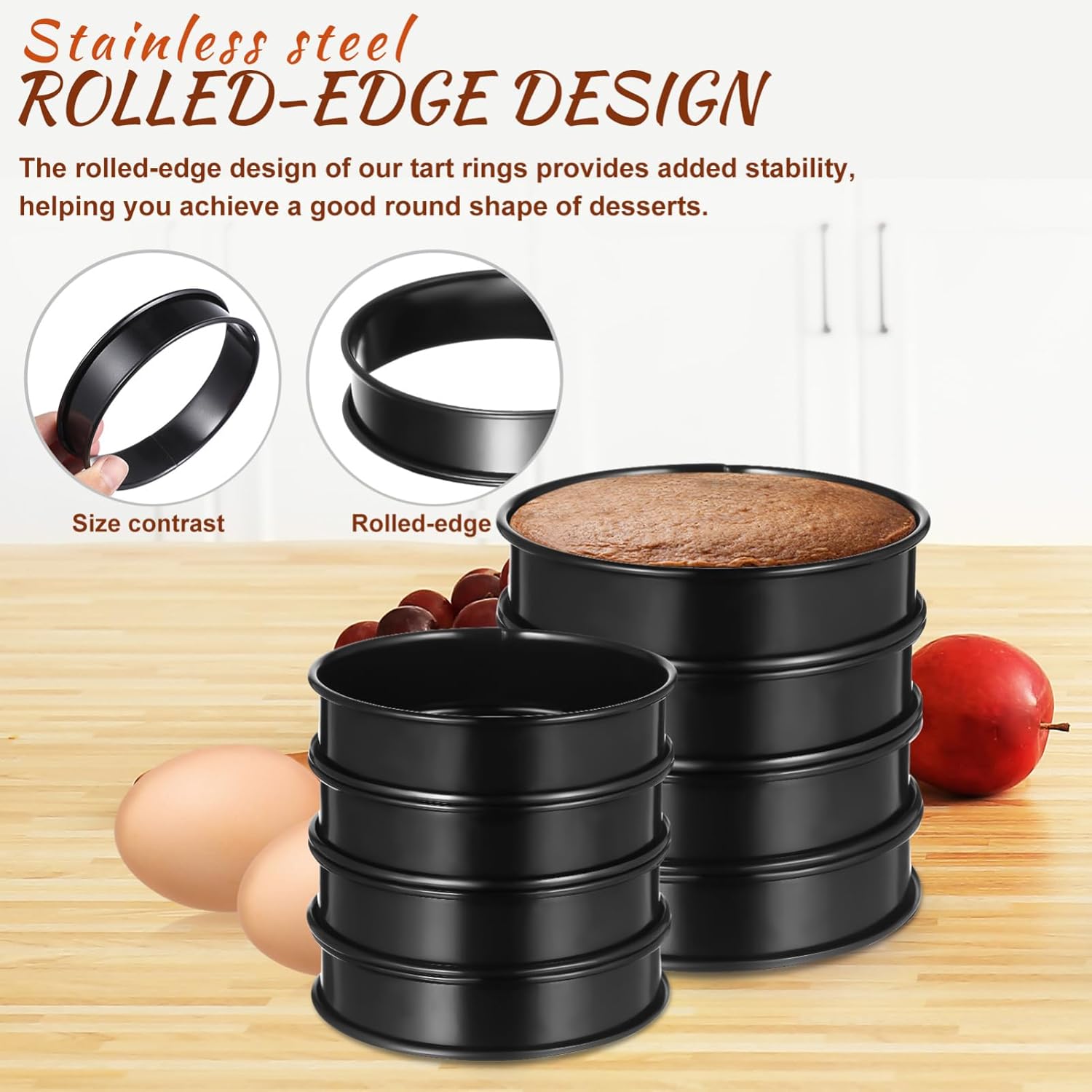 Cabilock 1 Set Double Rolled Stainless Steel Cookie and Muffin Rings with Brush Baking Molds for Pastries Tarts Eggs and Crumpets Nonstick Cooking Tools for Kitchen Use