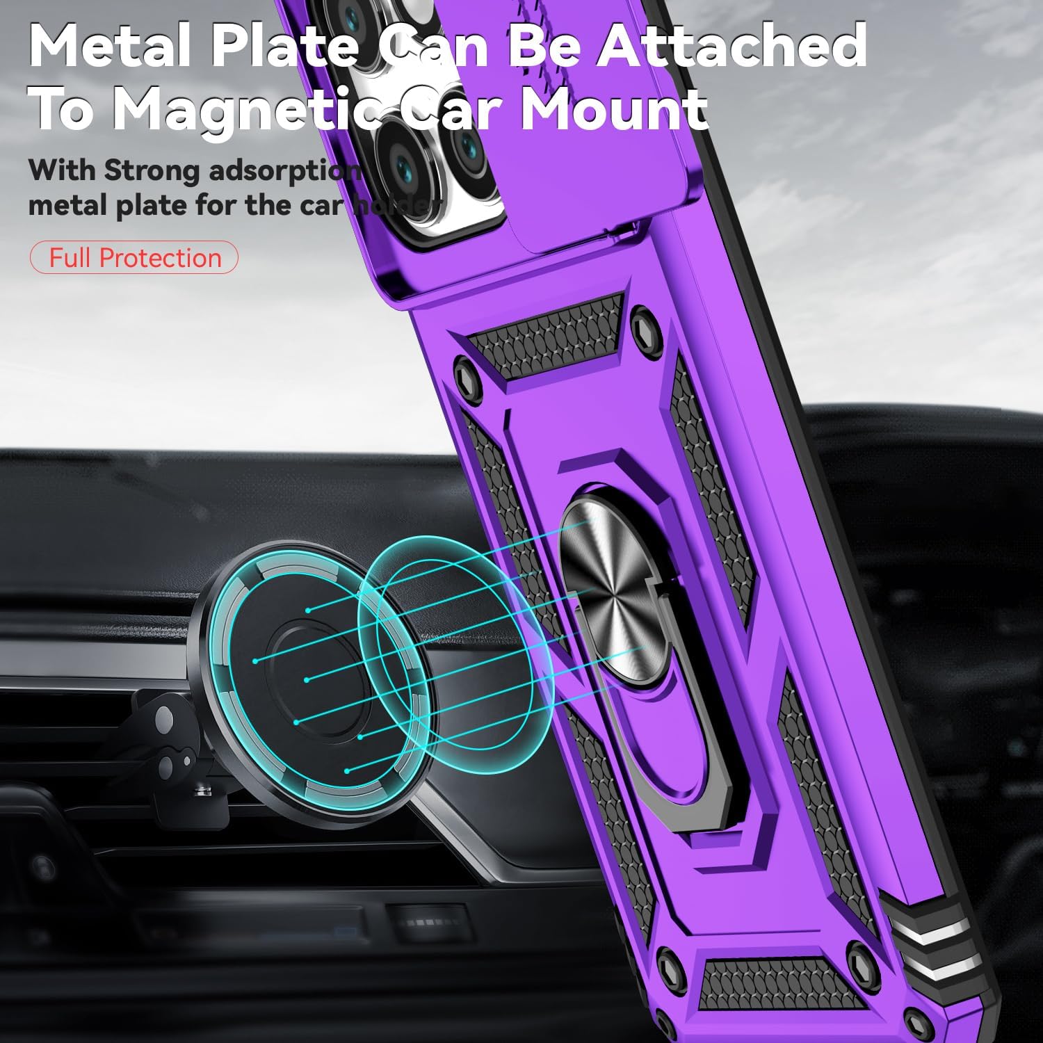 for Motorola Edge 2025 Case, with Slide Camera Cover HD Screen Protector [Military Grade Drop Tested] Magnetic Ring Holder Kickstand Protective Phone Case for Motorola Moto Edge 2025, Purple image 3