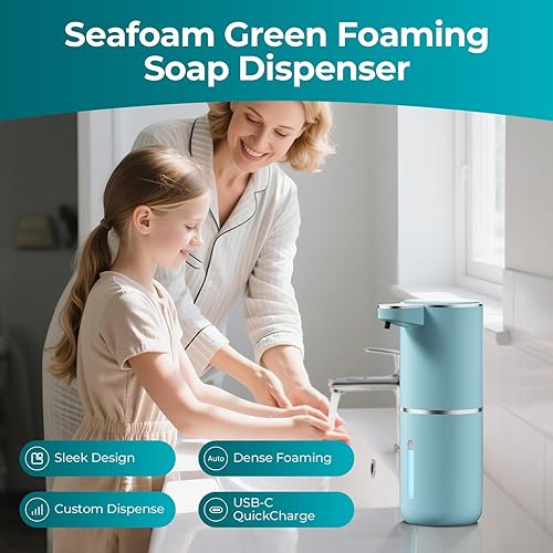 Miniatura 7 de Seafoam - Dispensador automático de jabón espumoso, sensor de mano sin contacto, 4 ajustes de espuma, USB-C 1200 mAh de gran capacidad recargable,