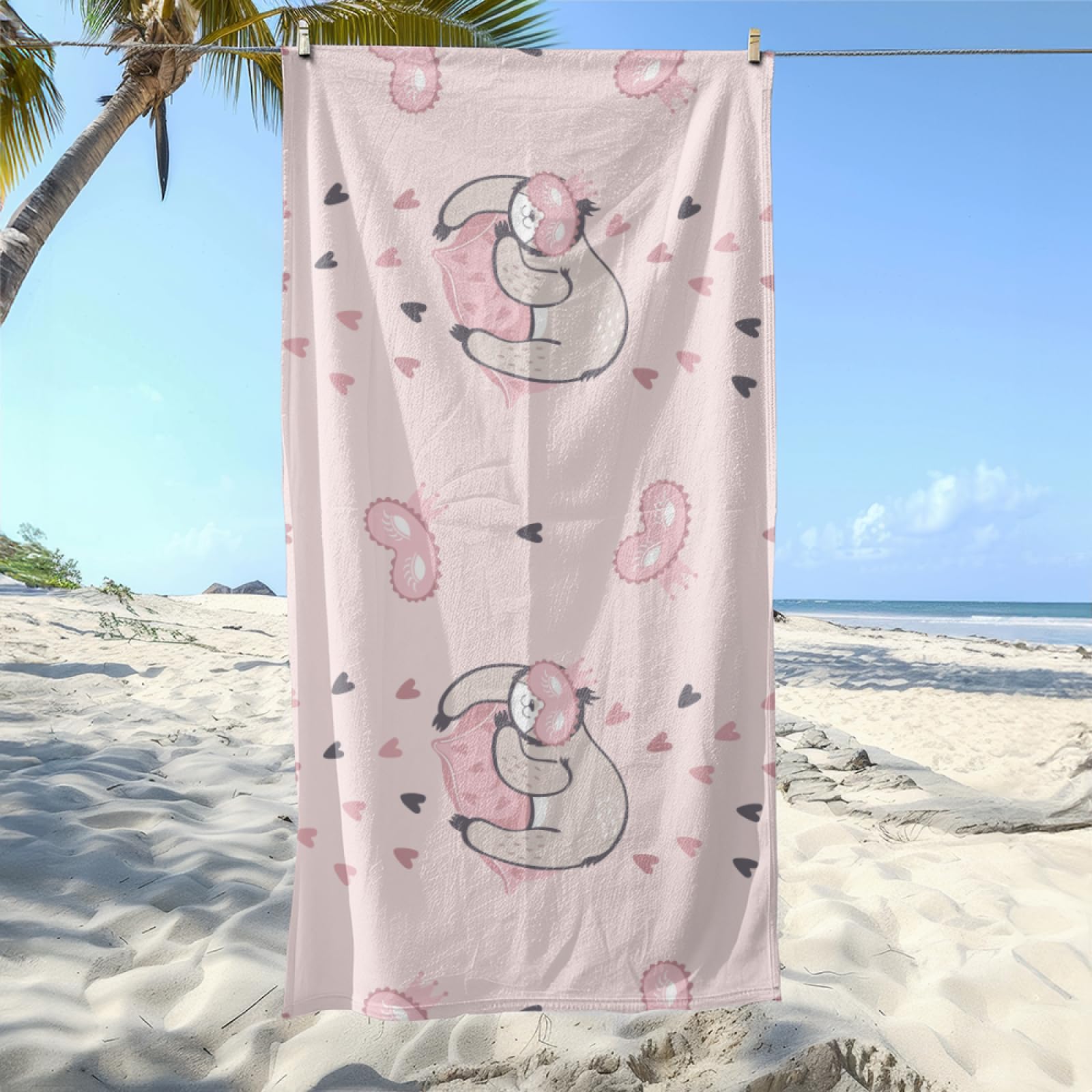 Drap de Plage XXL 200X200 Animaux Dessins Animés Rose Serviettes de Plage en Microfibre,Serviette Piscine Extra Large sans Sable pour Adultes Séchage Rapide