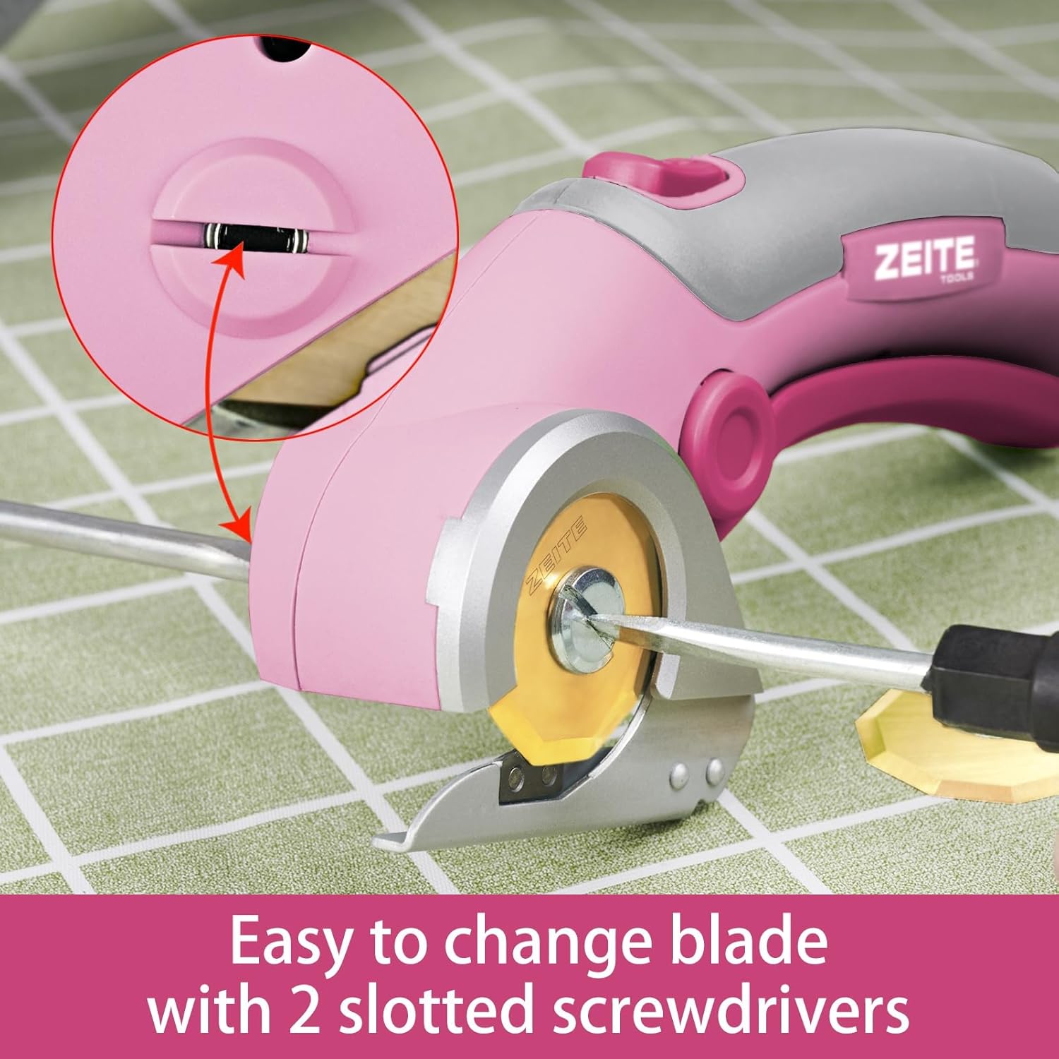 ZEITE 4V Cordless Scissors,Electric Cardboard Box Cutter with Titanium Coated HSS Blades,Ideal for Cardboard Leather Carpet Fabric Cutting and recycling,Gifts for Men & Women,Storage Case,Pink