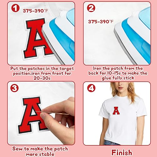 Miniatura 6 de 26 parches de letras termo-adhesivas para ropa, mochilas, sombreros (A-Z, rojo)