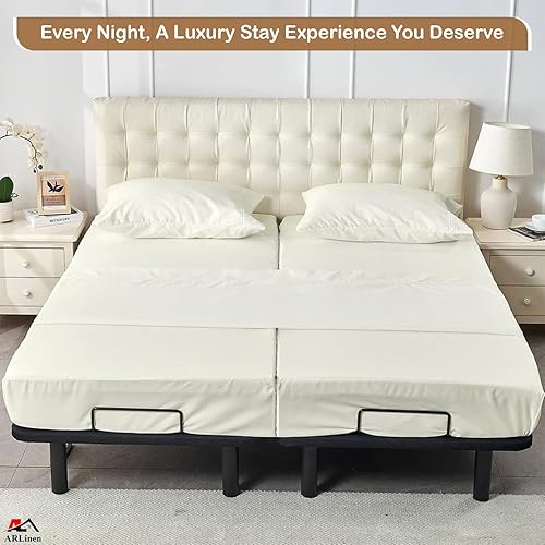 Miniatura 4 de ARlinen Juego de sábanas divididas tamaño King para camas ajustables, juego de sábanas divididas de algodón de 5 piezas, 100% algodón dividido para