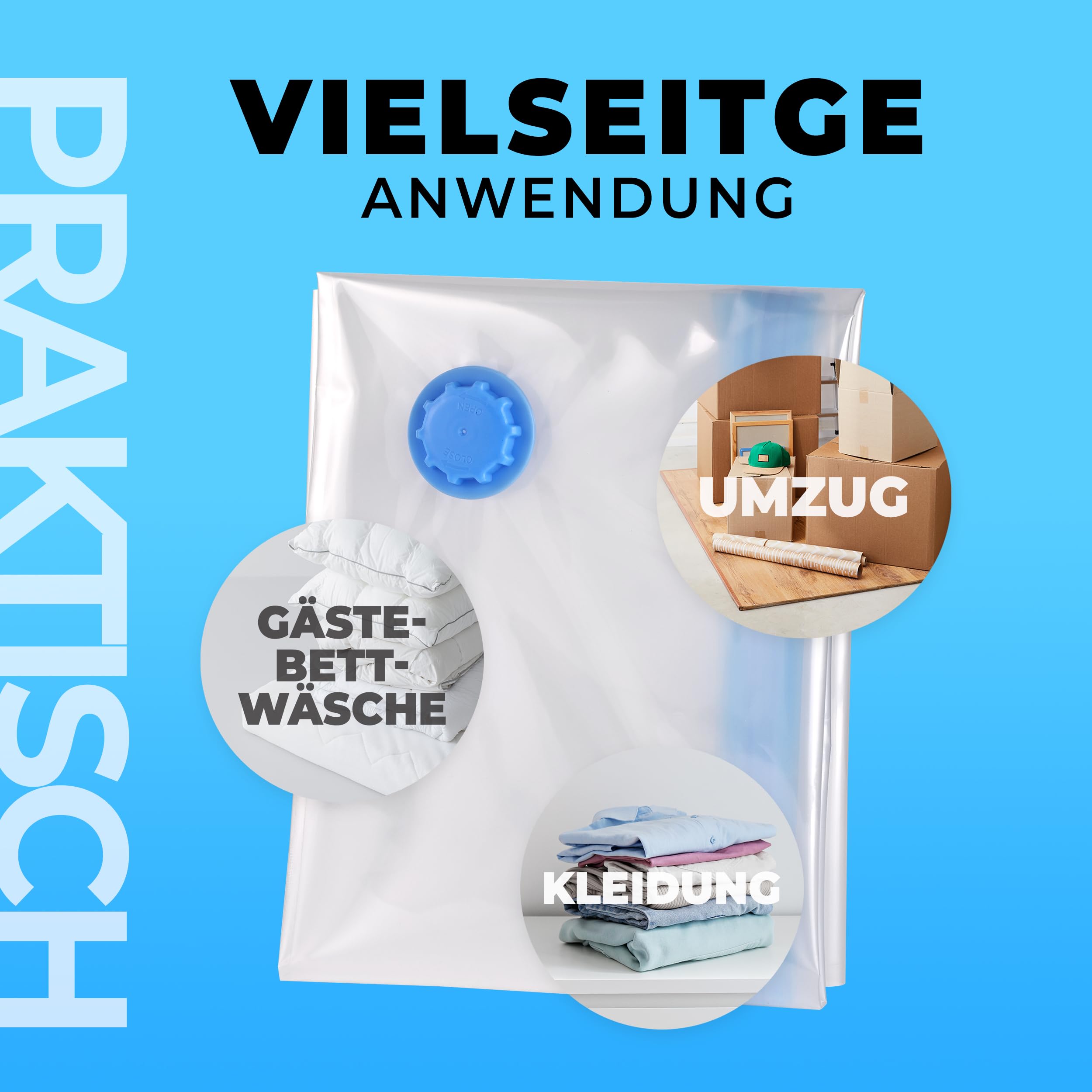 Vakuumbeutel für Kleidung und Bettdecken (6er Set 2x XXL, 2x L und 2x M)