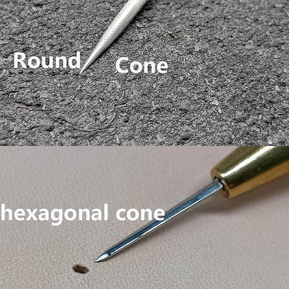 Round/hexagonal Cone awl with Ebony Red Sandalwood wood handle, handmade leather Punch hole positioning - (Color: D3-Round cone)